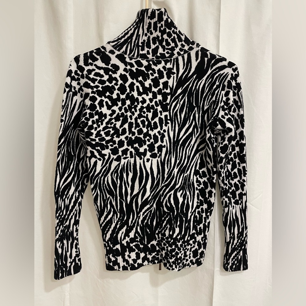 Boston Proper Zip Front Zebra Block Print Sweater… - image 6
